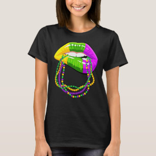 Camiseta Mardi Gras Lips Queen Beads equipo para mujeres Ca
