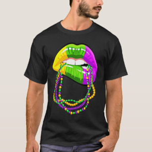 Camiseta Mardi Gras Lips Queen Beads equipo para mujeres Ca