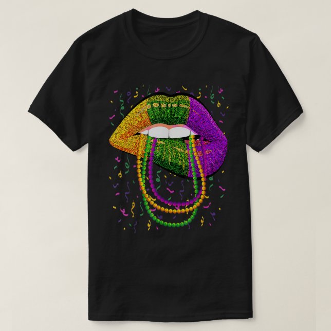 Camiseta Mardi Gras Lips Queen Beads equipo para mujeres Ca (Diseño del anverso)