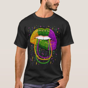 Camiseta Mardi Gras Lips Queen Beads equipo para mujeres Ca