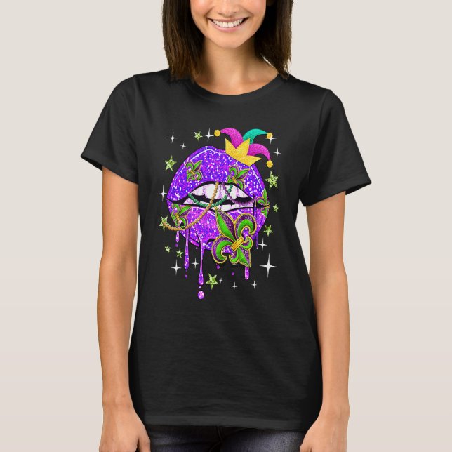 Camiseta Mardi Gras Lips Queen Carnival Costume Purple & Go (Anverso)
