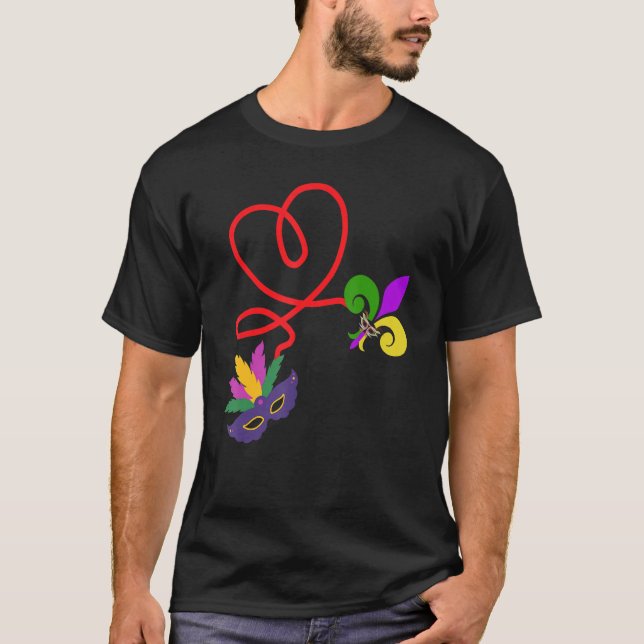 Camiseta Mardi Gras Love Heart Mask y Fleur De Lis 1 (Anverso)