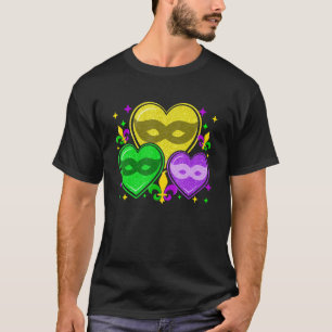 Camiseta Mardi Gras Love Hearts Mask Cute Mardi Gras Fleur