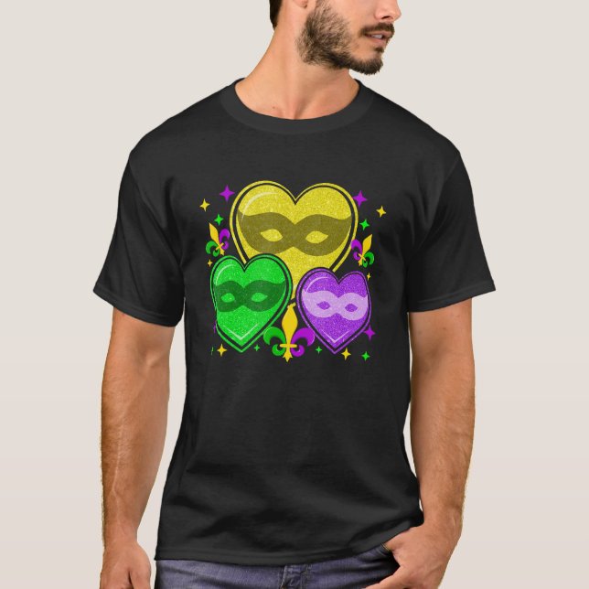 Camiseta Mardi Gras Love Hearts Mask Cute Mardi Gras Fleur (Anverso)