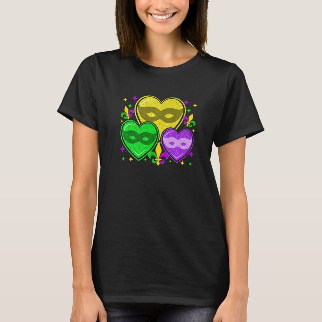 Camiseta Mardi Gras Love Hearts Mask Cute Mardi Gras Fleur (Anverso)