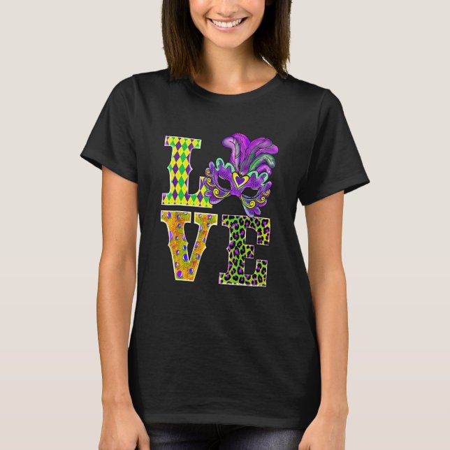 Camiseta Mardi Gras Love Leopard Costume Shirt Carnaval Par (Anverso)