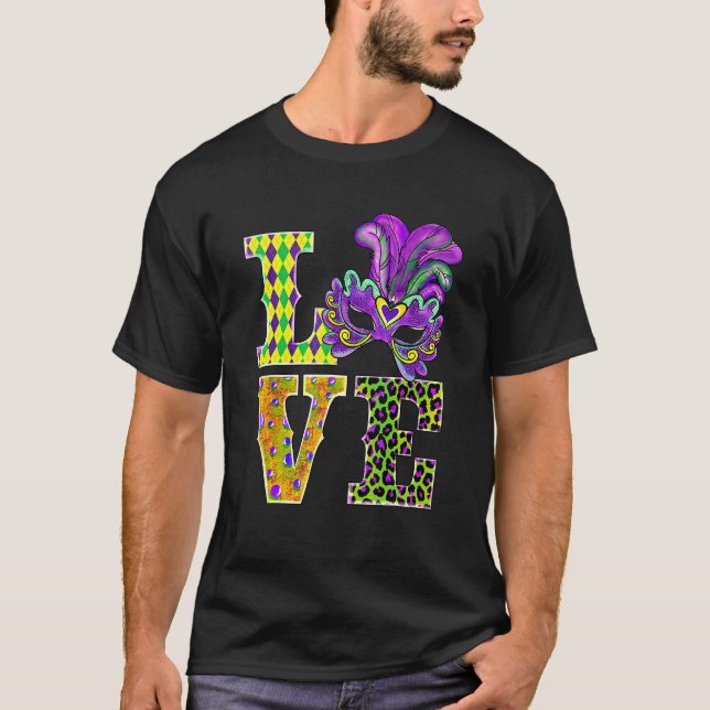 Camiseta Mardi Gras Love Leopard Costume Shirt Carnaval Par (Anverso)