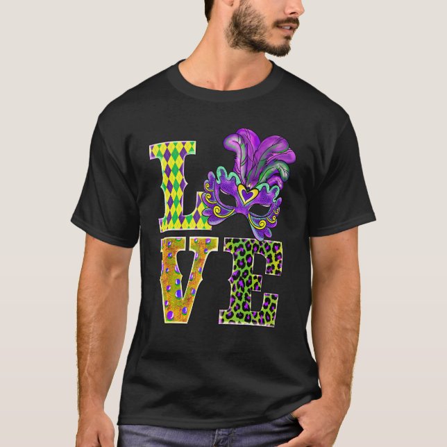 Camiseta Mardi Gras Love Leopard Costume Shirt Carnaval Par (Anverso)