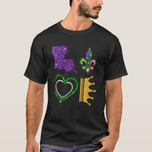 Camiseta Mardi Gras Love Mardi Gras Fleur De Lys Carnaval