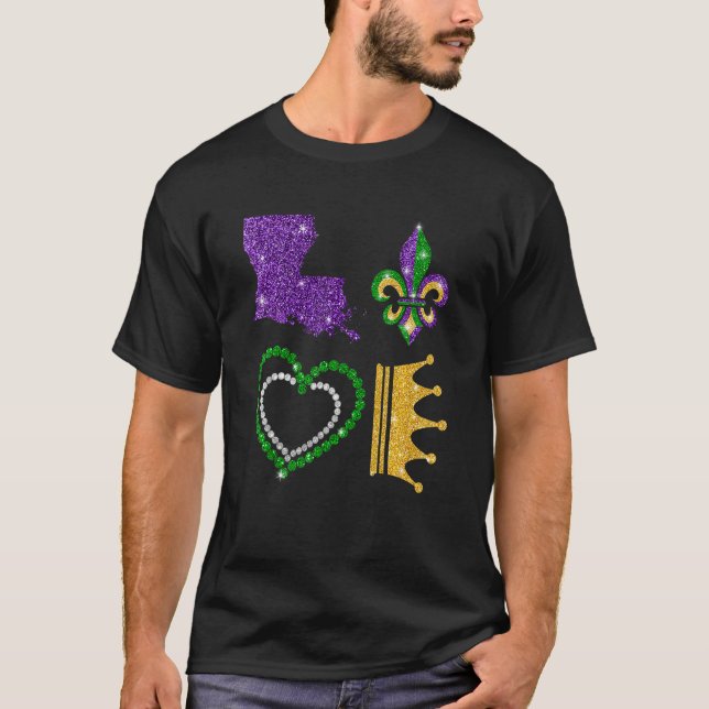 Camiseta Mardi Gras Love Mardi Gras Fleur De Lys Carnaval (Anverso)