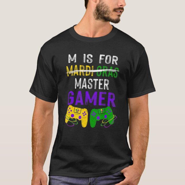 Camiseta Mardi Gras M is For Master Gamer Video Game Boys K (Anverso)