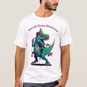 Camiseta Mardi Gras Madness T Rex Dinosaur Bead Mardi Grawr