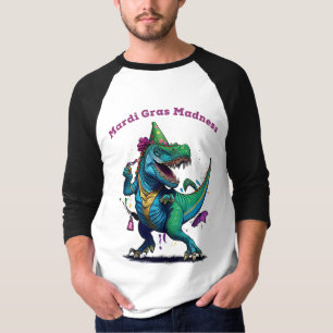 Camiseta Mardi Gras Madness T Rex Dinosaur Bead Mardi Grawr