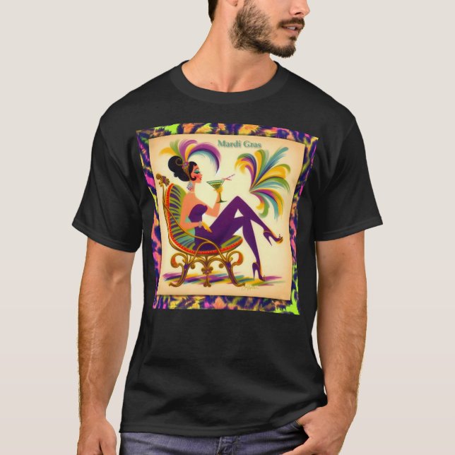 Camiseta Mardi Gras Martini futurista de mediados de siglo (Anverso)
