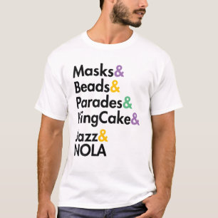 Camiseta Mardi Gras máscaras Jazz Parade King Cake Carni
