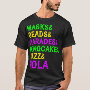 Camiseta Mardi Gras máscaras Jazz Parade King Cake Carni