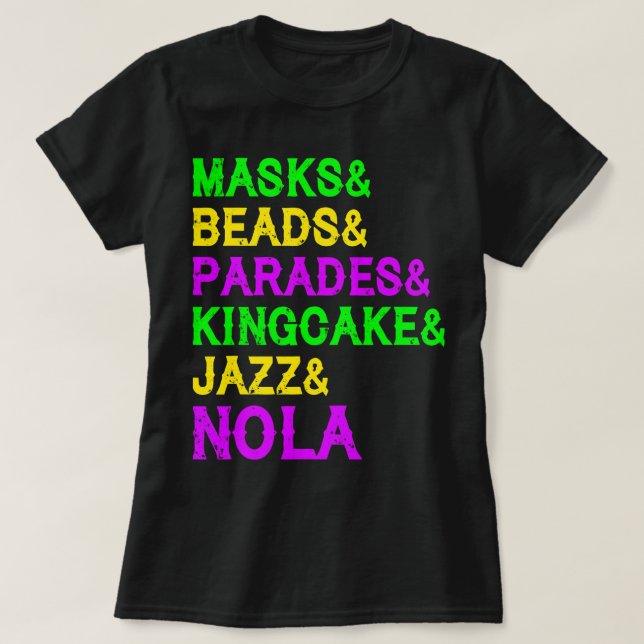 Camiseta Mardi Gras máscaras Jazz Parade King Cake Carni (Diseño del anverso)