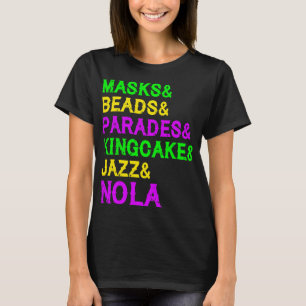 Camiseta Mardi Gras máscaras Jazz Parade King Cake Carni