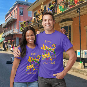 Camiseta Mardi Gras Mask Fleur de Lis Bebidas King Cake