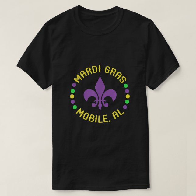 Camiseta Mardi Gras Mobile Al Fleur De Lis Beads (Diseño del anverso)
