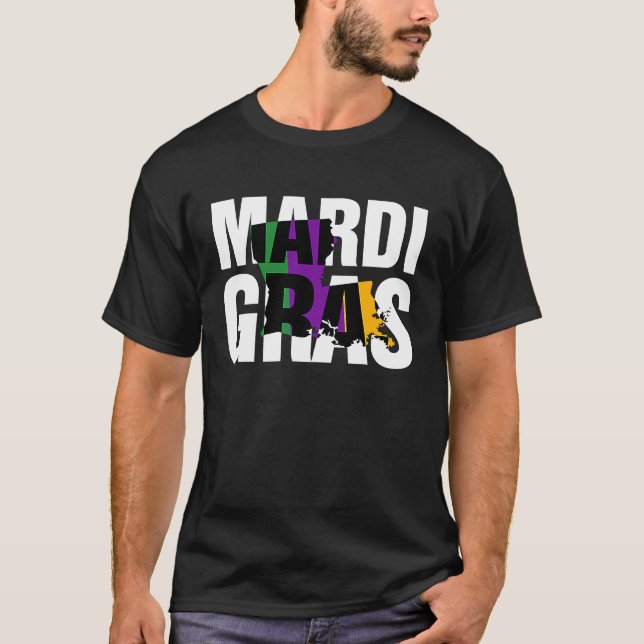 Camiseta Mardi Gras New Orleans Louisiana Mapa de Carnaval  (Anverso)