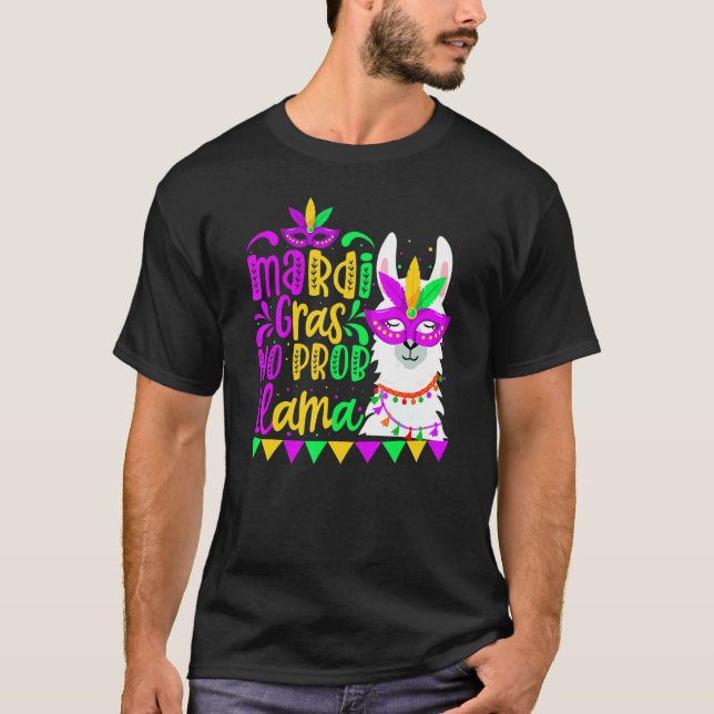 Camiseta Mardi Gras No Prob Llama Alpaca Funny Carnival Cos (Anverso)