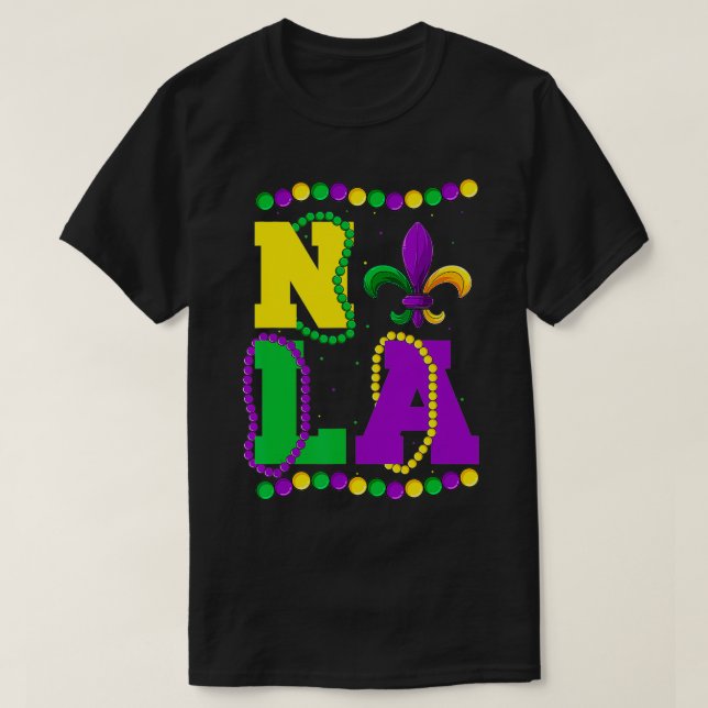 Camiseta Mardi Gras Nola FleurDeLys & Beads Apparel, Men Wo (Diseño del anverso)