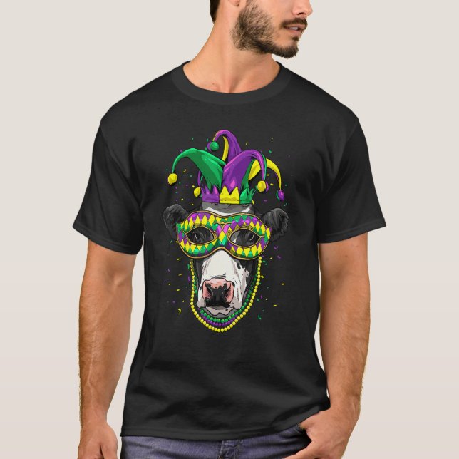 Camiseta Mardi Gras Party Carnival Jester Cow Farmer Animal (Anverso)