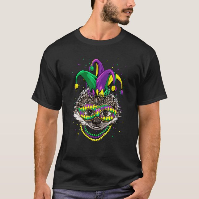 Camiseta Mardi Gras Party Carnival Jester Hedgehog Animal (Anverso)