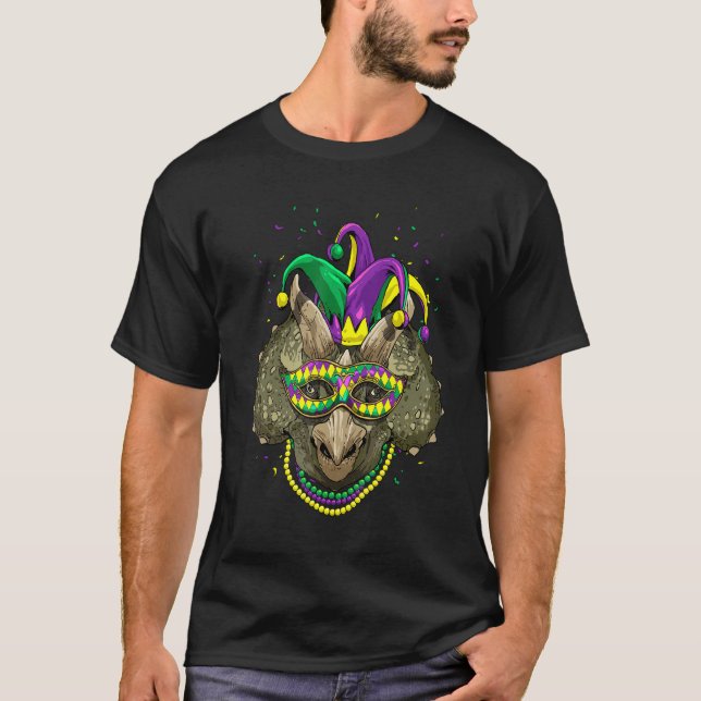 Camiseta Mardi Gras Party Dinosaur Triceratops Carnival Jes (Anverso)