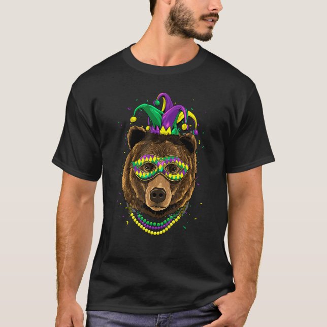 Camiseta Mardi Gras Party Jester Grizzly Bear Carnival Anim (Anverso)