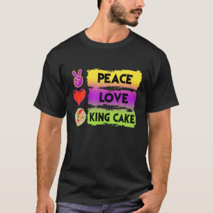 Camiseta Mardi Gras Peace Love King Cake Colorous Mardi Gra