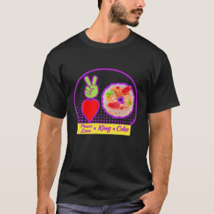 Camiseta Mardi Gras Peace Love King Cake Colorous Mardi Gra