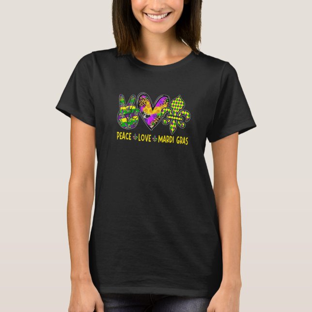 Camiseta Mardi Gras Peace Love Mardi Gras Funny Mardi Gras  (Anverso)