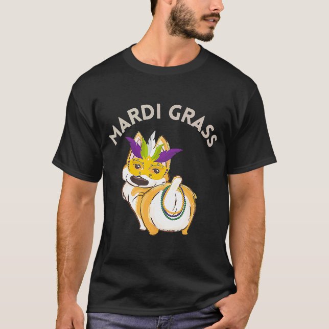 Camiseta Mardi Gras Pun Corgi Mardi Grass (Anverso)