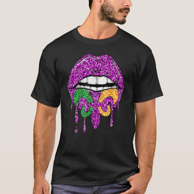 Camiseta Mardi Gras Purple Lip Green And Yellow (Anverso)