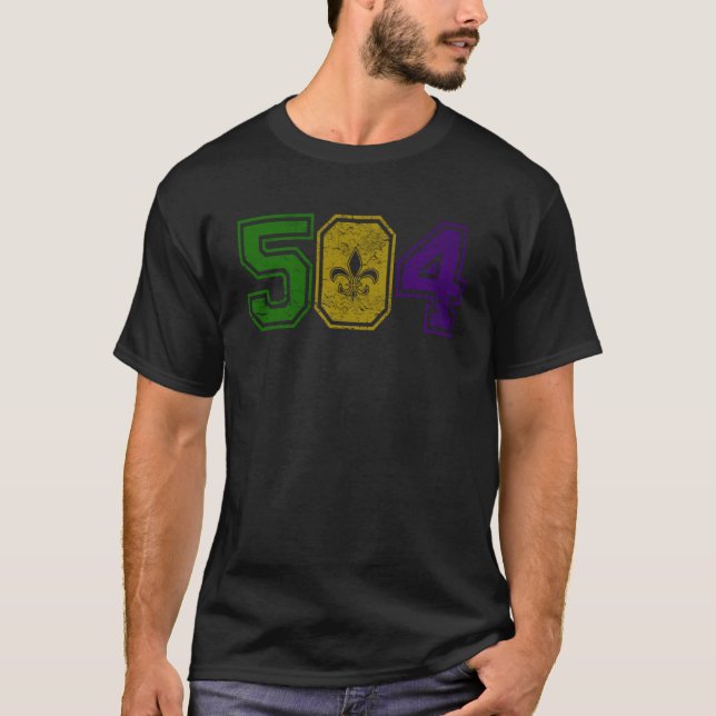 Camiseta Mardi Gras Retro Fleur De Lis NOLA 504 (Anverso)