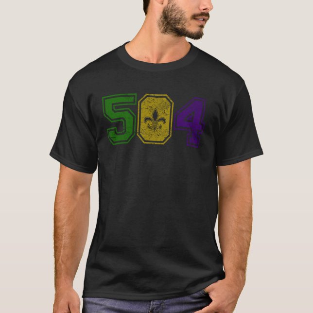 Camiseta Mardi Gras Retro Fleur De Lis NOLA 504 (Anverso)
