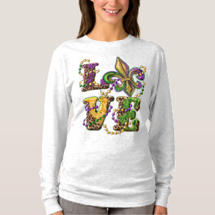 Camiseta Mardi Gras Rótulo de amor con Fleur de Lis