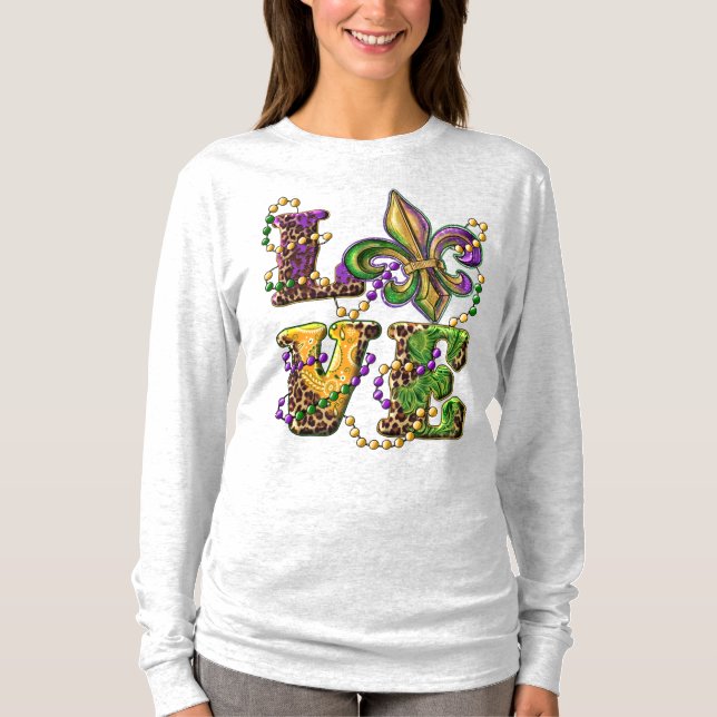 Camiseta Mardi Gras Rótulo de amor con Fleur de Lis (Anverso)