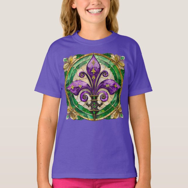 Camiseta Mardi Gras Sained Glass Fleur de lis (Anverso)