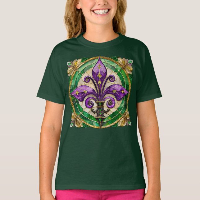 Camiseta Mardi Gras Sained Glass Fleur de lis (Anverso)