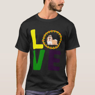 Camiseta Mardi Gras Shih Tzu Perro Mamá Papá Ama Fleur De