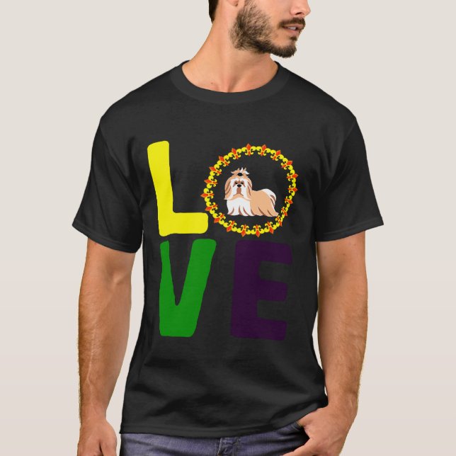 Camiseta Mardi Gras Shih Tzu Perro Mamá Papá Ama Fleur De L (Anverso)