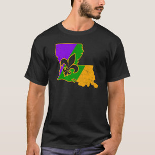 Camiseta Mardi Gras Shirt Fleur De Lis Louisiana Mapa Nuevo