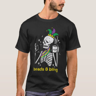 Camiseta Mardi Gras Skeleton Beads Bling Funny Set Hombres