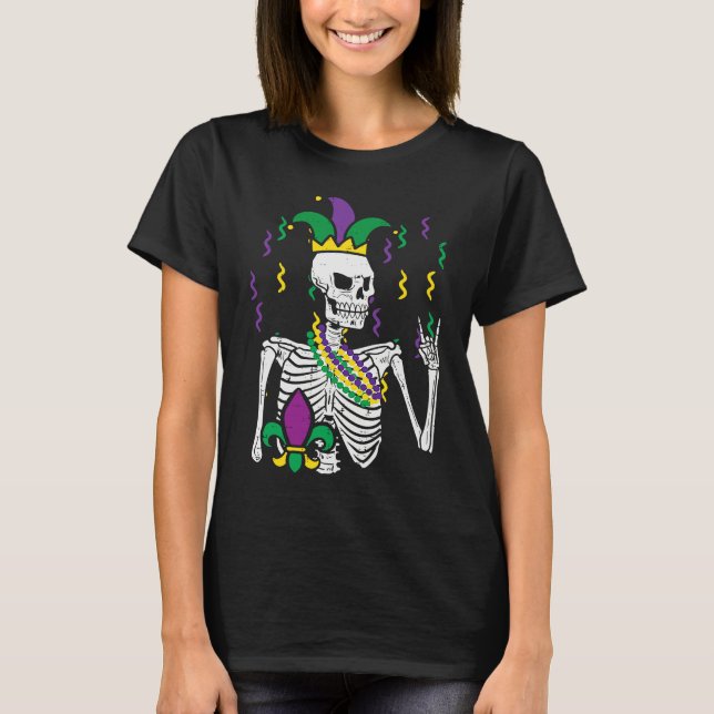 Camiseta Mardi Gras Skeleton Rock Hand  Rocker Men Boys Kid (Anverso)