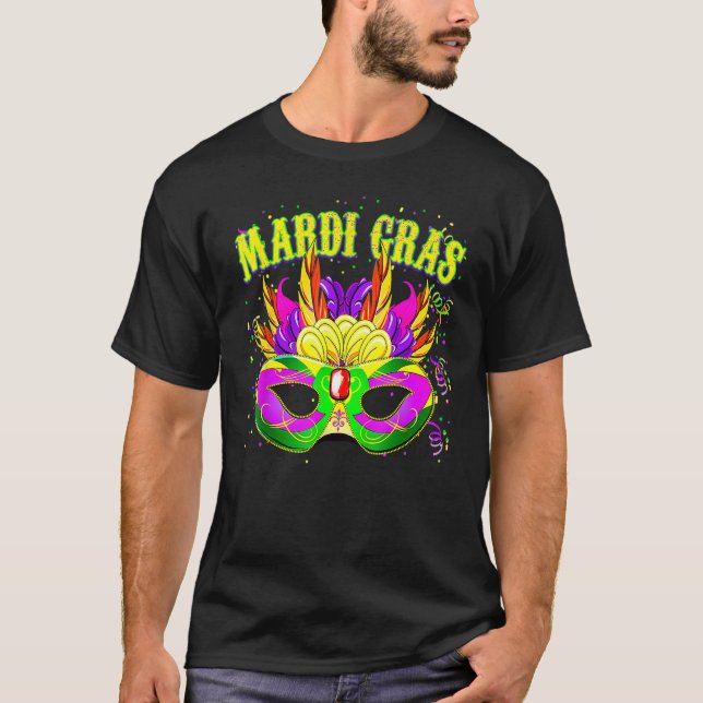 Camiseta Mardi Gras Squad 2023 Beads Mask Feathers Party Me (Anverso)