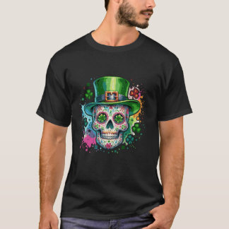 Camiseta Mardi Gras St Patricks Day Shamrock Sugar Skull Ca