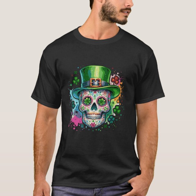 Camiseta Mardi Gras St Patricks Day Shamrock Sugar Skull Ca (Anverso)
